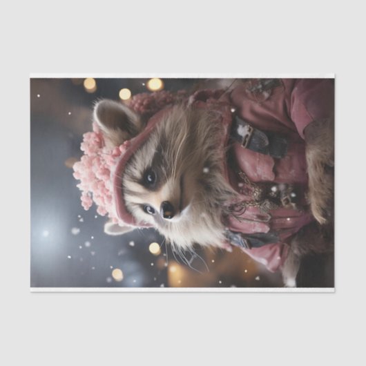 Weihnachts Raccoon Pink Jacket L.Facing Decoupage Seidenpapier (Vorderseite)
