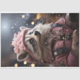Weihnachts Raccoon Pink Jacket R.Facing Decoupage Seidenpapier