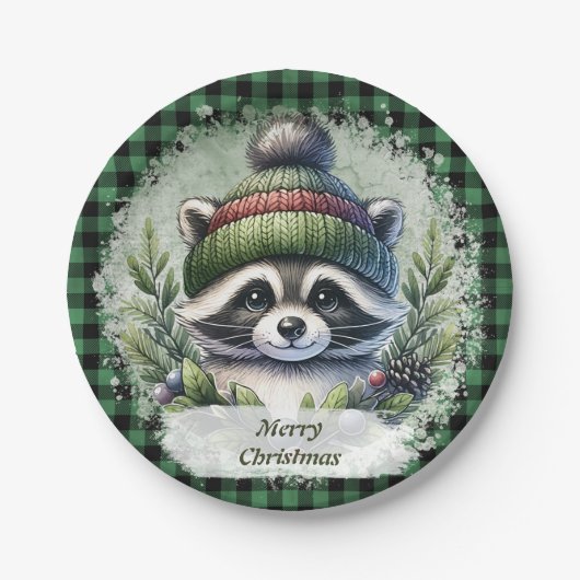 Weihnachts-Raccoon-Teller Pappteller (Vorderseite)