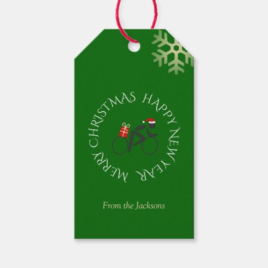 Weihnachts-Radfahrer-Sondertext grün Geschenkanhänger (Vorderseite)