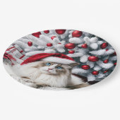 Weihnachts-Ragdoll-Katze In einer Weihnachtsmannmü Pappteller (Schrägansicht)