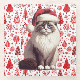 Weihnachts-Ragdoll-Katze, Weihnachts-Weihnachtsman Glasuntersetzer