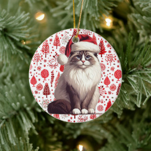 Weihnachts-Ragdoll-Katze, Weihnachts-Weihnachtsman Keramik Ornament