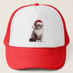 Weihnachts-Ragdoll-Katze, Weihnachts-Weihnachtsman Truckerkappe