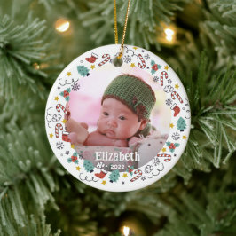 Weihnachts-Rahmen-Baby-Foto Keramik Ornament