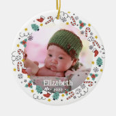 Weihnachts-Rahmen-Baby-Foto Keramik Ornament (Vorne)