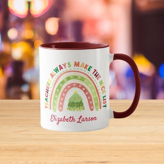 Weihnachts-Rainbow-Lehrer Hochwertigkeit Maroon Tasse