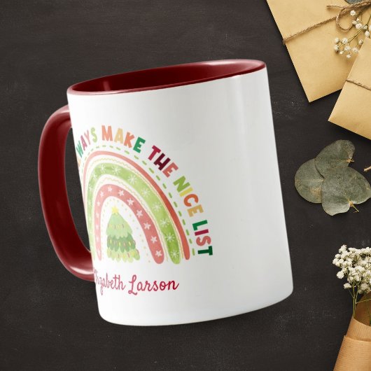 Weihnachts-Rainbow-Lehrer Hochwertigkeit Maroon Tasse