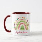 Weihnachts-Rainbow-Lehrer Hochwertigkeit Maroon Tasse (Links)