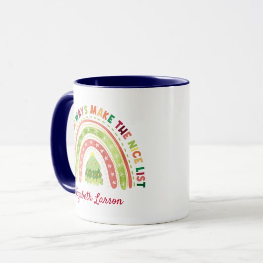 Weihnachts-Rainbow-LehrerInnen schätzen Navy Blue Tasse (Vorderseite Links)