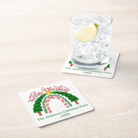 Weihnachts-Rainbow Rotes Weihnachtsfest Party Rechteckiger Pappuntersetzer (Vor Ort)