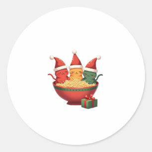 Weihnachts Ramen Cat Santa Anime Meow Kitty Meow C Runder Aufkleber