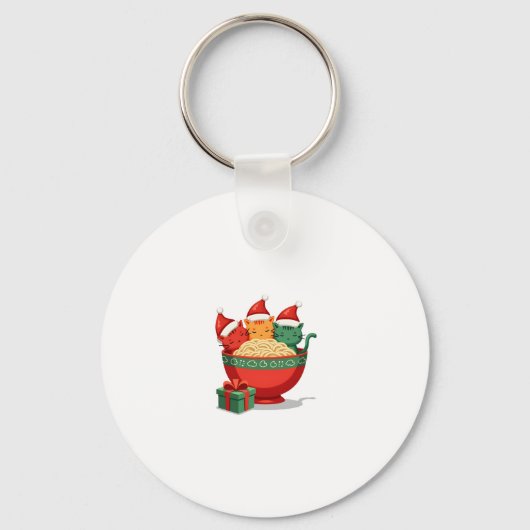Weihnachts Ramen Cat Santa Anime Meow Kitty Meow C Schlüsselanhänger (Vorderseite)