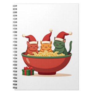 Weihnachts-Ramen-Katze Santa Anime Miauen Kitty Mi Notizblock