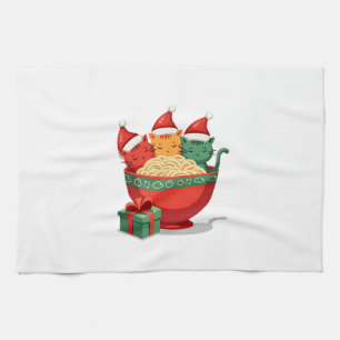 Weihnachts-Ramen-Katzen-Santa-Anime-Miau-Kitty-Mia Geschirrtuch