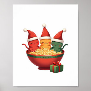 Weihnachts-Ramen-Katzen-Santa-Anime-Miau-Kitty-Mia Poster