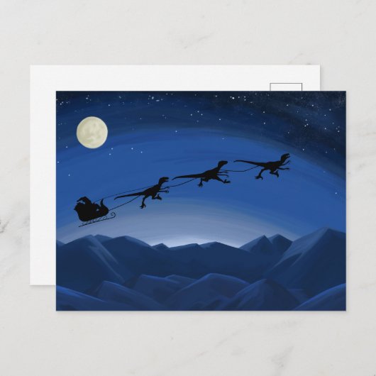Weihnachts Raptor Sleigh Team Weihnachtskarte Dino Postkarte (Vorne/Hinten)