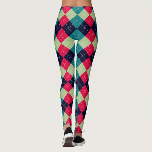 Weihnachts-Raute Kariert Rotes Grünes Muster Leggings (Rückseite)