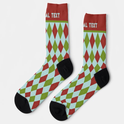 Weihnachts-Raute Rot und Grün - Ihr Text Socken (Linkes Detail)