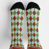 Weihnachts-Raute Rot und Grün - Ihr Text Socken (Oben)