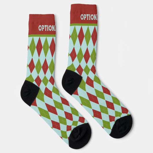 Weihnachts-Raute Rot und Grün - Ihr Text Socken (Rechts)
