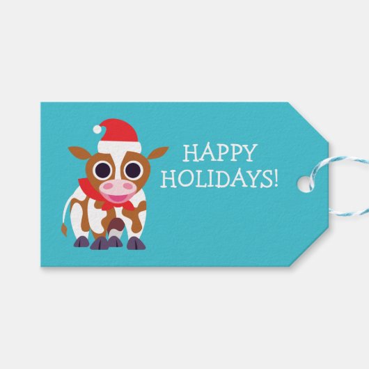Weihnachts-Reba der Kuh Geschenkanhänger (Vorderseite (Horizontal))