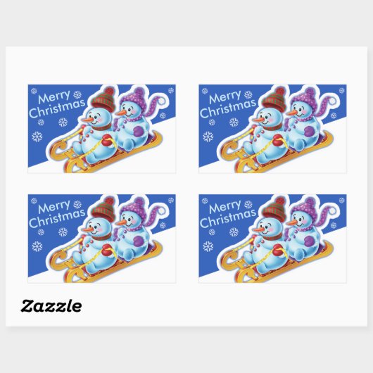 Weihnachts rechteckige Aufkleber Snowmen Schneespo (Blatt)