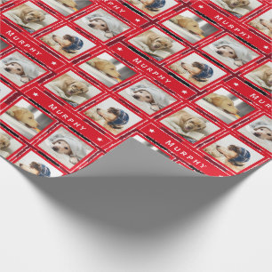 Weihnachts Red 4 Foto Dog Collage Pet Name hinzufü Geschenkpapier