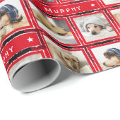 Weihnachts Red 4 Foto Dog Collage Pet Name hinzufü Geschenkpapier (Rolleneckpunkt)