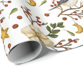 Weihnachts Red Berries Bird Star Moon Package Geschenkpapier (Rolleneckpunkt)