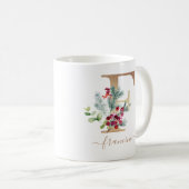Weihnachts Red Berries Greenery Gold Monogram F Kaffeetasse (VorderseiteRechts)
