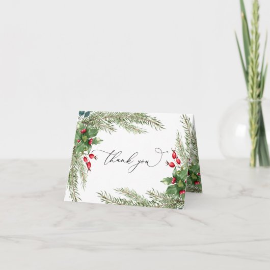 Weihnachts Red Berries Hochzeit Dankeschön Karte (Vorderseite)