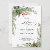 Weihnachts Red Berries Hochzeit Einladung (Vorderseite)