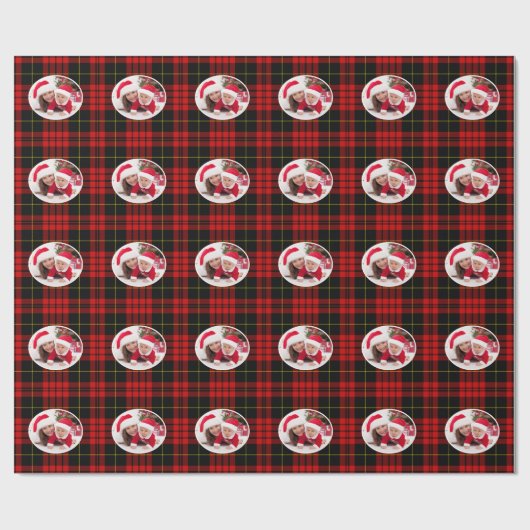 Weihnachts Red Black Tartan Kariert Add Foto Geschenkpapier (Flach)