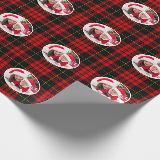 Weihnachts Red Black Tartan Kariert Add Foto Geschenkpapier (Ecke)