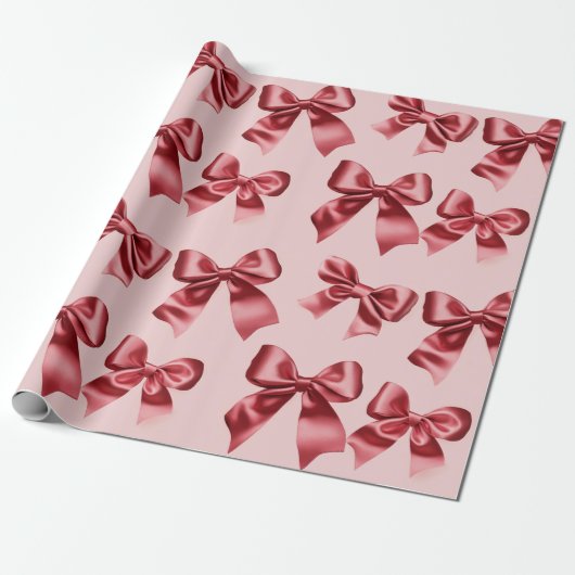 Weihnachts Red Bow auf rosa Hintergrund Geschenkpapier (Ungerollt)