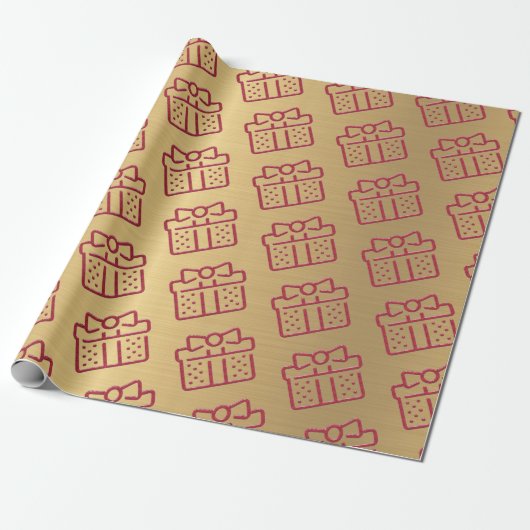 Weihnachts Red Bow Geschenk Muster Gold Geschenkpapier (Ungerollt)