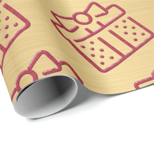 Weihnachts Red Bow Geschenk Muster Gold Geschenkpapier (Rolleneckpunkt)