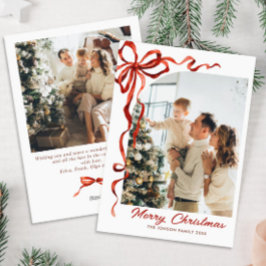 Weihnachts Red Bow Ribbon 2 Foto Feiertagskarte