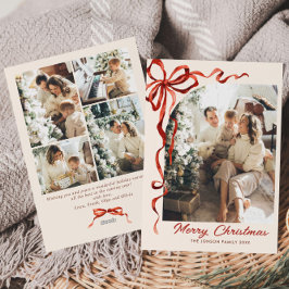 Weihnachts Red Bow Ribbon 5 Foto Feiertagskarte