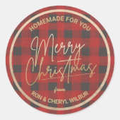 Weihnachts Red Buffalo Kariert Homemade Runder Aufkleber (Vorderseite)