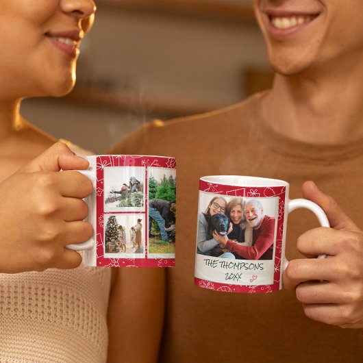 Weihnachts Red Doodles Multi Foto Familiengeschenk Kaffeetasse