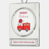 Weihnachts Red Fire Truck Baby's First Christmas Banner-Ornament Silber (Links)