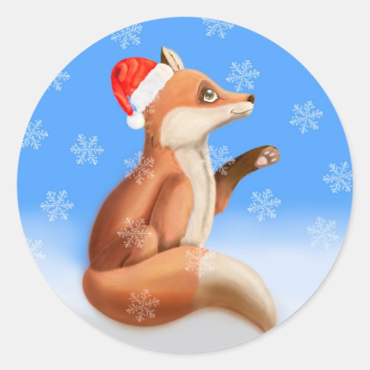 Weihnachts Red Fox Snow Winter Runder Aufkleber (Vorderseite)