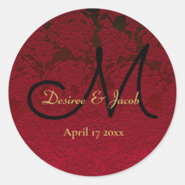 Weihnachts Red Gold Black Winter Wedding Monogram Runder Aufkleber