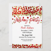 Weihnachts Red & Gold Dots Moderne Feier Einladung (Vorderseite)