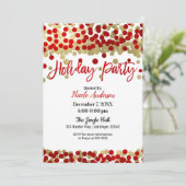 Weihnachts Red & Gold Dots Moderne Feier Einladung (Stehend Vorderseite)