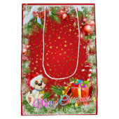 Weihnachts Red Gold Starry Mittlere Geschenktasche Mittlere Geschenktüte (Rückseite)