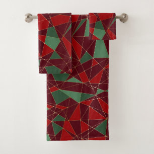 Weihnachts Red Green Gold Low Poly Muster Badhandtuch Set