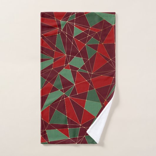 Weihnachts Red Green Gold Low Poly Muster Badhandtuch Set (Handtuch)